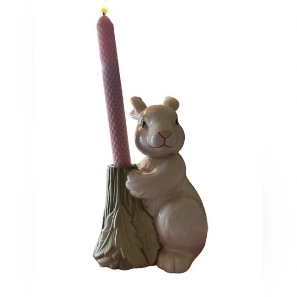 Vtg Department 56 Bunny Rabbit Taper Candlestick Holder Signs Of Spring Easter.